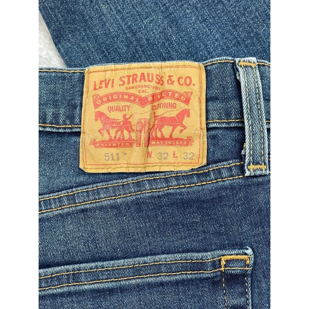 Levis 511 Jeans Mens 32 x 32 Blue Cotton Blend Stretch Regular Slim Fit